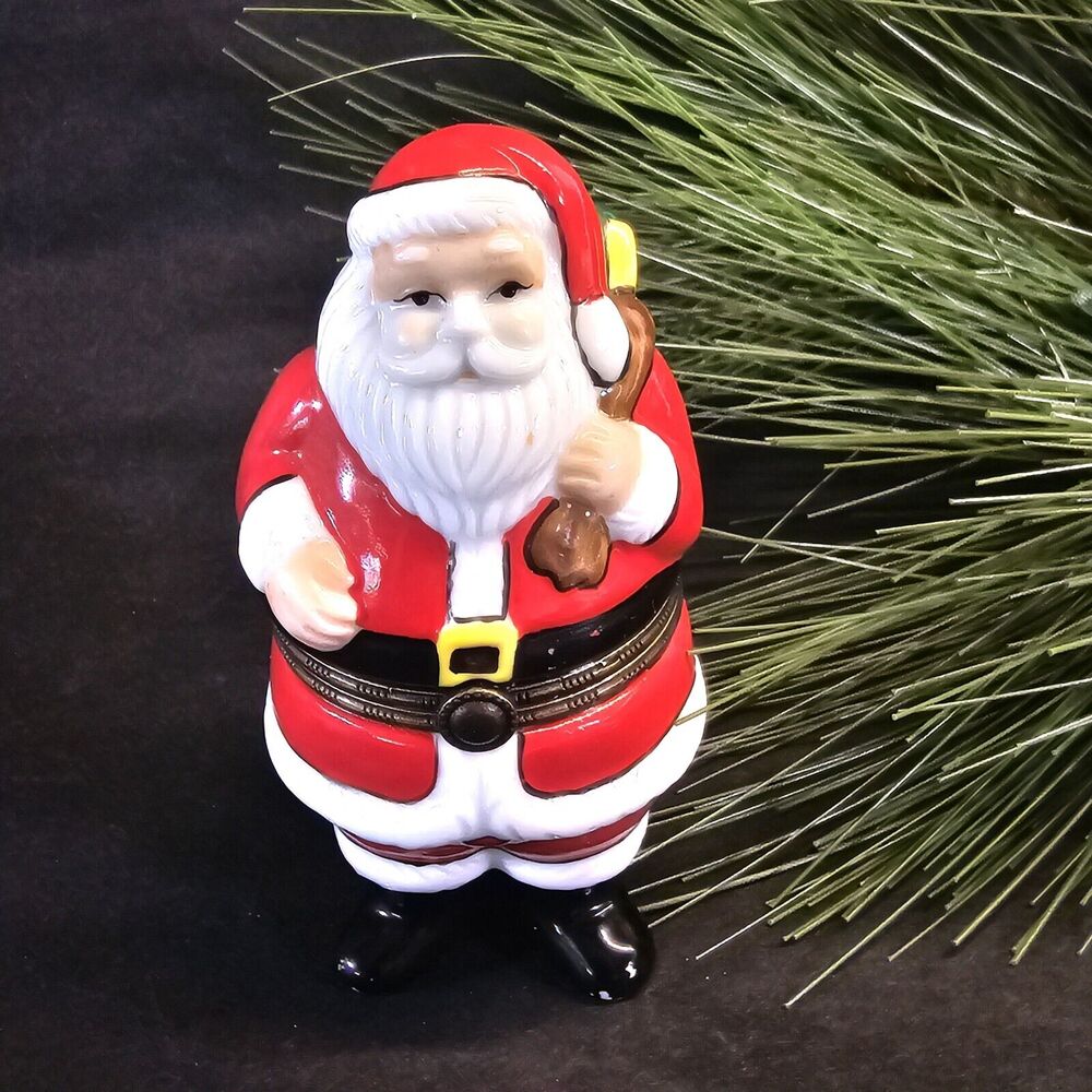 Santa Claus Trinket Box Porcelain 3.5” Santa Hinged Vintage Christmas Box